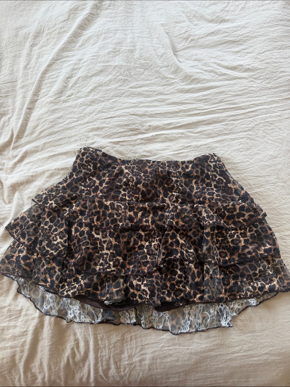 Lace Leopard Print Mini Skirt